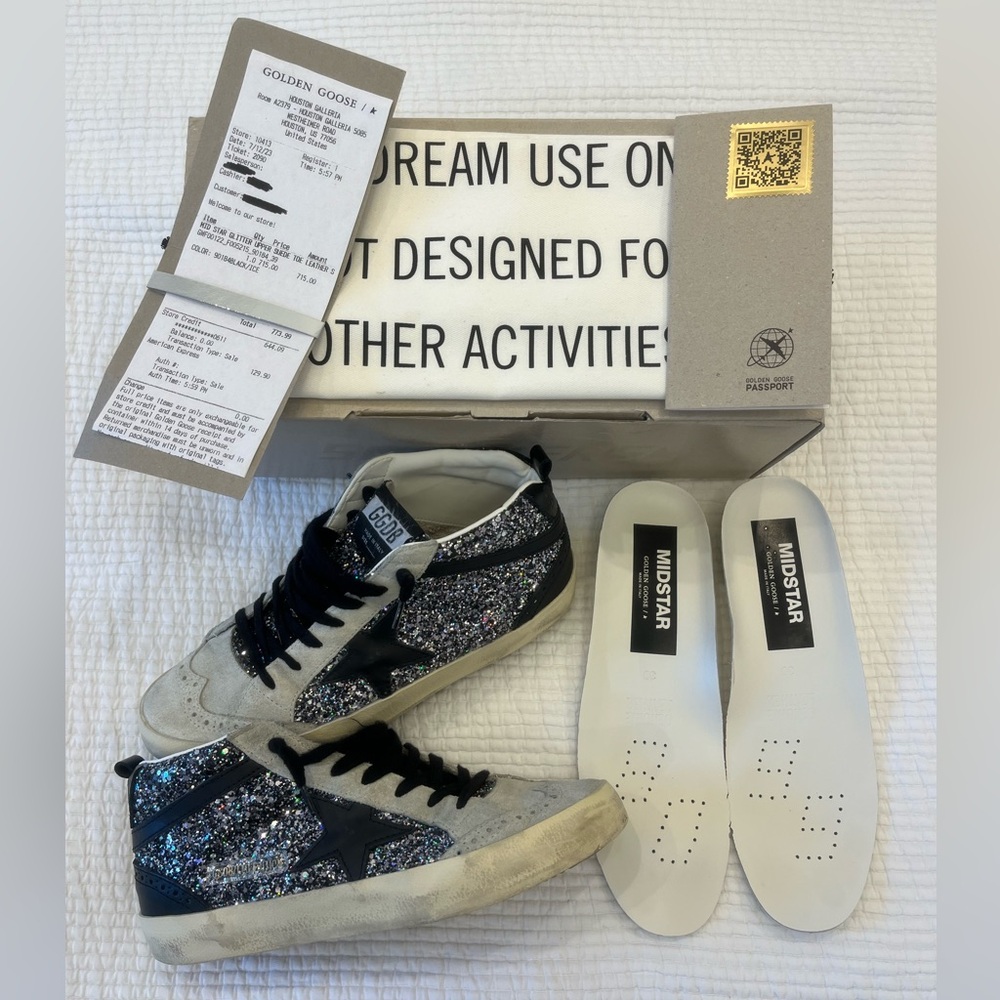 Golden Goose Mid Star black silver glitter size 39
